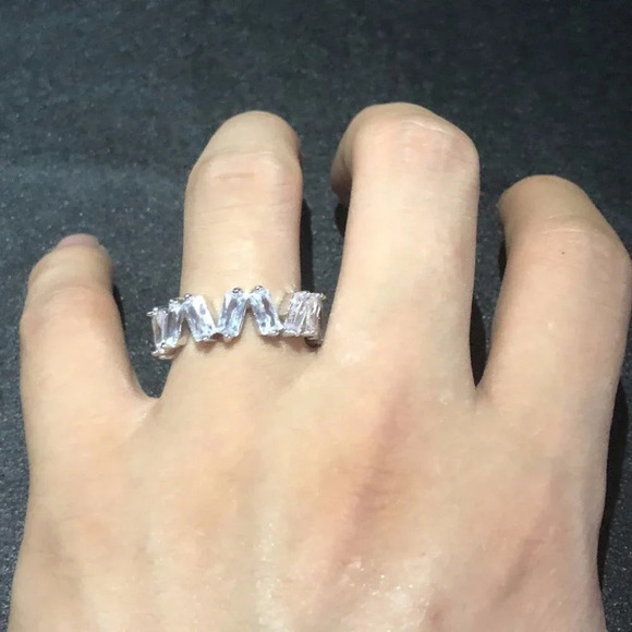 🔥Shiny Irregular Rectangle Gems Full Around Zircon Silver Eternity Ring, K804 - Picture 3 of 4